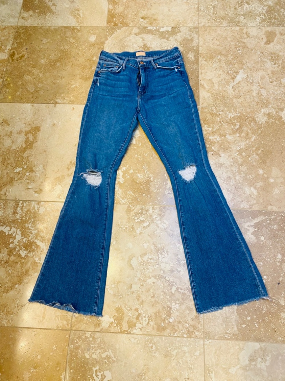MOTHER Blue Flare Jeans with Distressed Knees - Picture 12 of 12